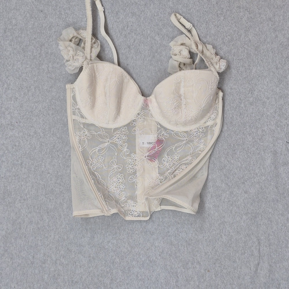 Betsy Johnson Women Corset 36B Ivory Floral Longline Underwired Lace Bow